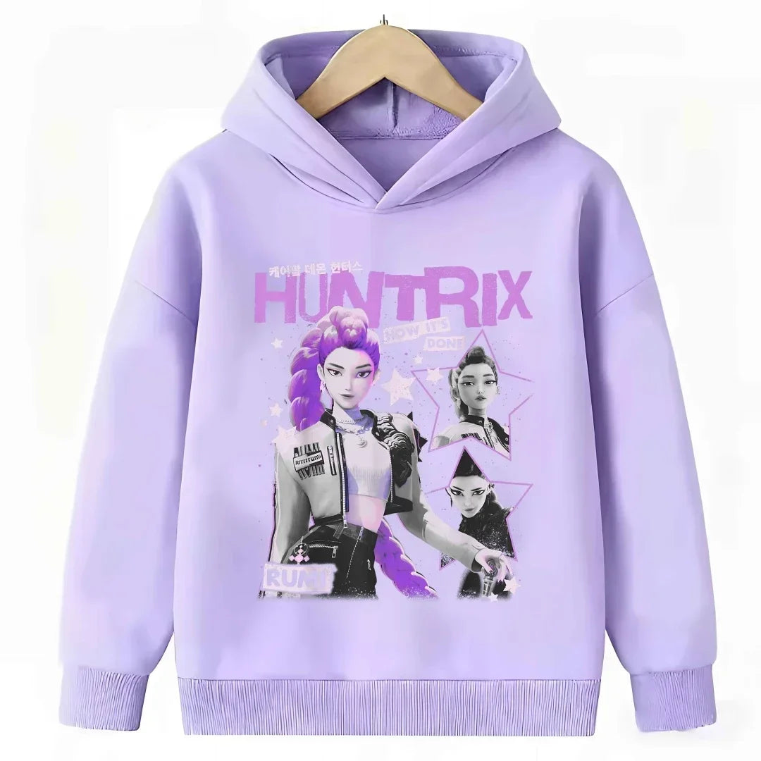 KPop Demon Hunters: Hoodie Kids Boys Girls Purple Warm Casual Loose Sweatshirt Children Fashion Streetwear Tops