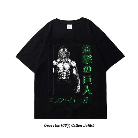 Attack On Titan: T Shirt Harajuku Vintage Print Short Sleeve Plus Size Cotton Crew Neck T Shirt