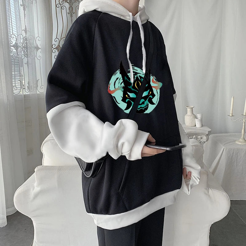 Genshin Impact: Harajuku Game Hoodies Men Xiao Mask Fangs Aesthetic Print Sweatshirt Long Winter Plus Size Streetwear Pullover