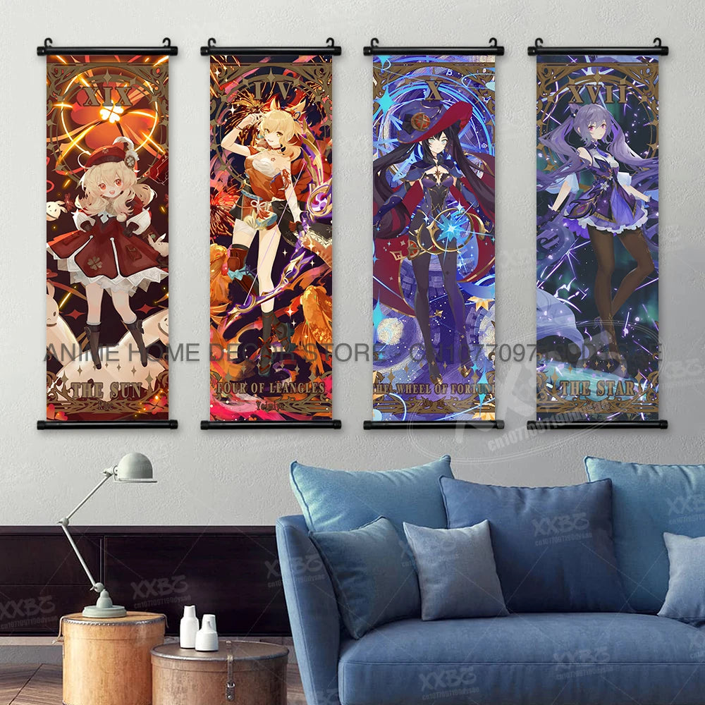 Genshin Impact: Posters Kamizato Ayaka Home Decor Klee Decorative Painting Barbara Scrolls Picture Arataki Itto Wall Artwork Sayu