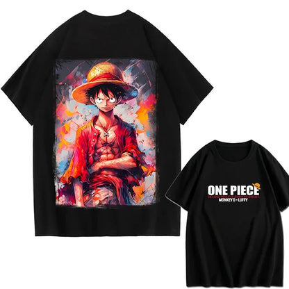 One Piece: Men's Fashion Portgas D. Ace Anime Print T-Shirt, Summer Trend, 100% Cotton, Casual Loose Short Sleeve