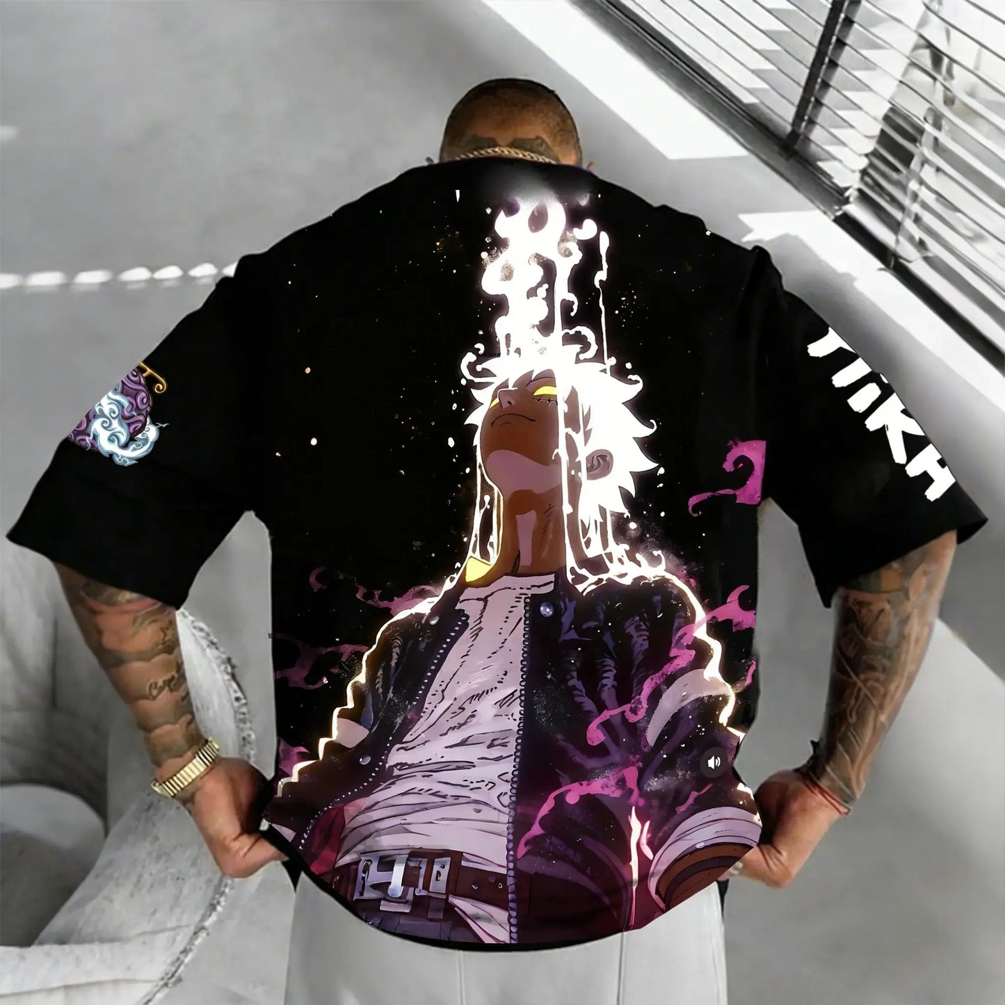 One Piece: Anime Printed Luffy Surrounding Round Neck Short Sleeve 2026 Spring/Summer Men's Loose Breathable Cotton T-shirt