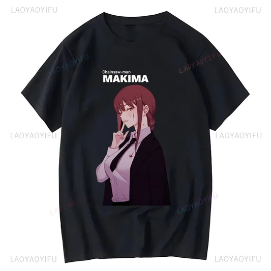 Chainsaw Man: Makima Graphic Printed Top, Unisex Fashion Casual Anime Clothing, Street Daily Top Oversized T-shirt
