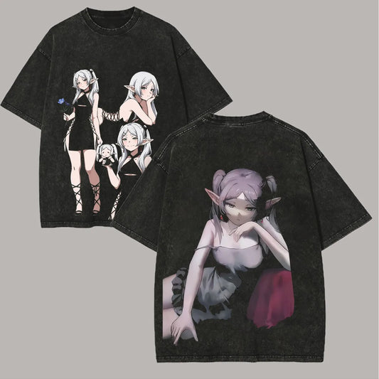 Frieren: Beyond Journey's End -- T-shirt Men's Unisex Clothing Washed Oversized T Shirt High Quality Cotton Tees Tops