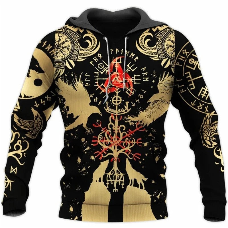 I.L.F.A. - Mens Hoodies Vikings eagle Tattoo Fashion Animal pattern 3D Printed Style Casual Harajuku Hip Hop Pullover Oversized Sudaderas