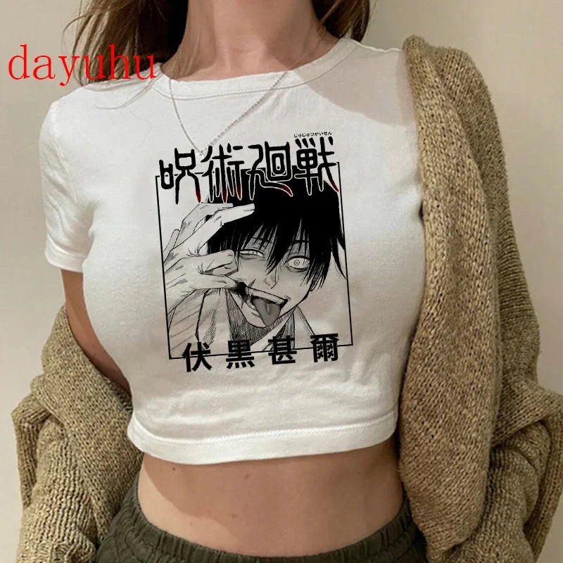 Jujutsu Kaisen: T Shirt Gojo Satoru Tops Yuji Itadori Cropped Tees T-shirt