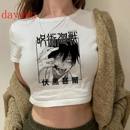 Jujutsu Kaisen: T Shirt Gojo Satoru Tops Yuji Itadori Cropped Tees T-shirt