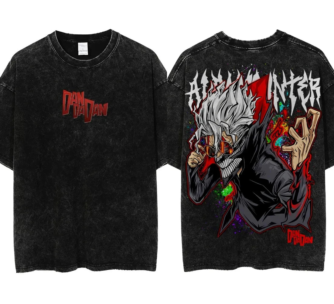 Dandadan: Manga Funny Graphic Print T-shirts Streetwear Hip Hop Harajuku Fashion Tees Retro Washed Cotton Washed Tops