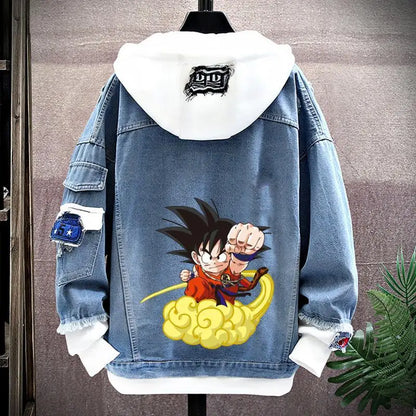 Dragon Ball: Vegeta Son Goku Gogeta Fashionable patchwork loose hooded spring and autumn denim jacket for boys handsome outfit