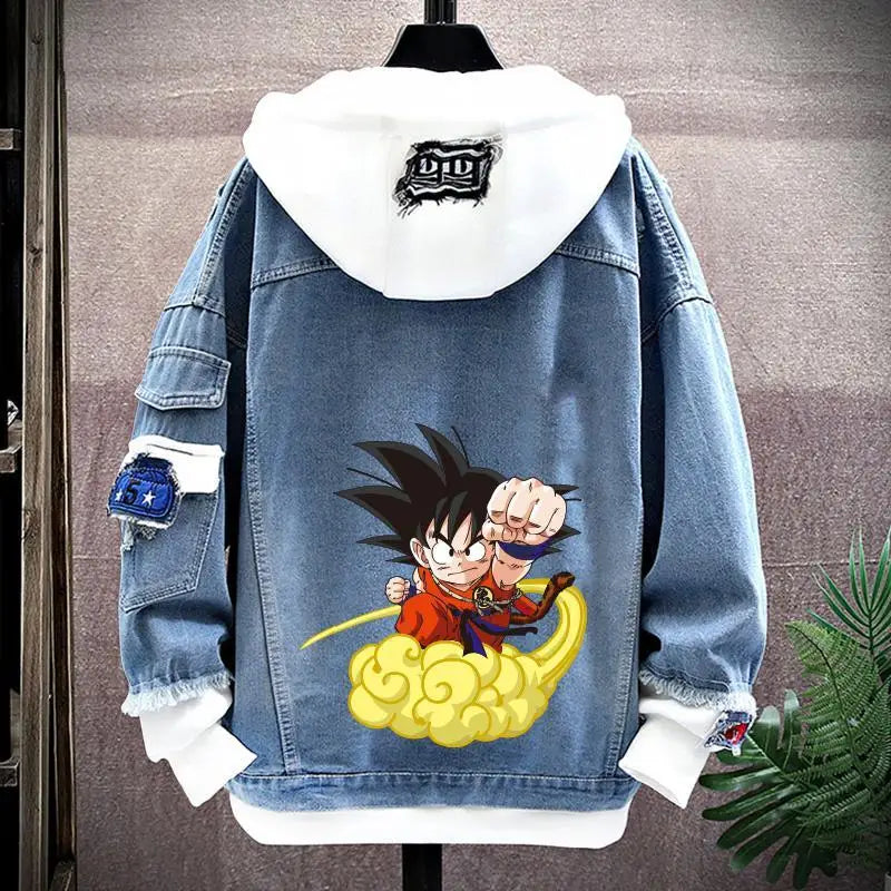 Dragon Ball: Vegeta Son Goku Gogeta Fashionable patchwork loose hooded spring and autumn denim jacket for boys handsome outfit