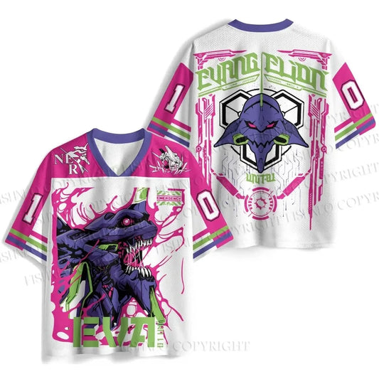 Evangelion: Rei Ayanami The Last Angel Print Jersey T-shirt Men Oversized Streetwear V-Neck Casual Tops