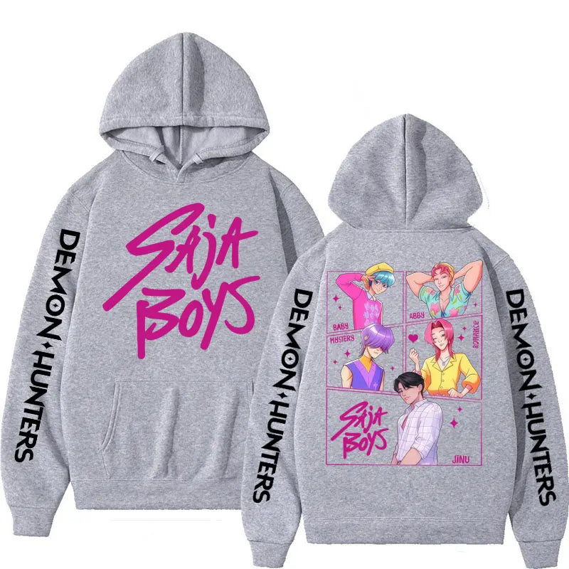 KPop Demon Hunters: Saja Boys Hoodies Men Women Trendy Harajuku Sweatshirt Long Sleeves Loose Fleece Casual Street Wear