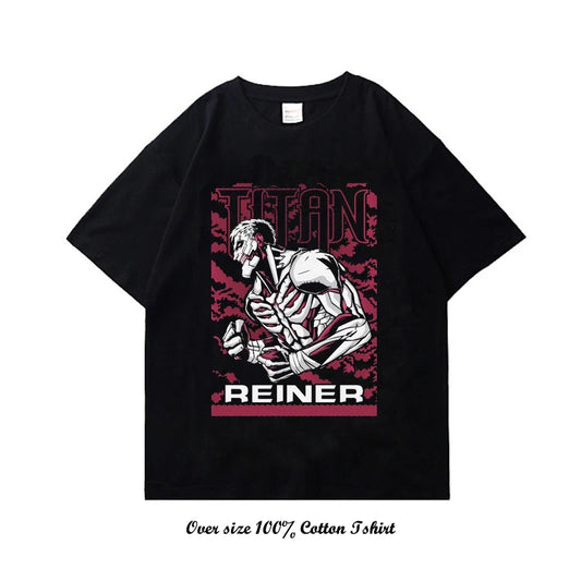 Attack On Titan: T Shirt Harajuku Vintage Print Short Sleeve Plus Size Cotton Crew Neck T Shirt