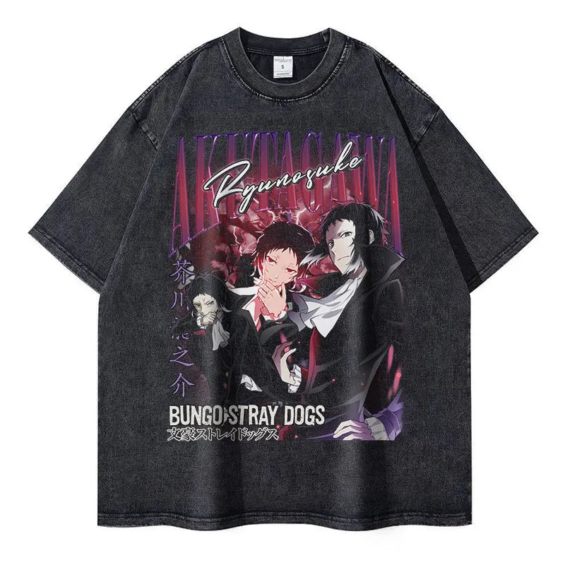 Bungo Stray Dogs: Nakahara Chuuya T-shirt Vintage Washed  Oversized Streetwear Dazai Osamu Atsushi Retro Tops Tees