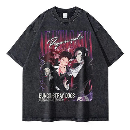 Bungo Stray Dogs: Nakahara Chuuya T-shirt Vintage Washed  Oversized Streetwear Dazai Osamu Atsushi Retro Tops Tees