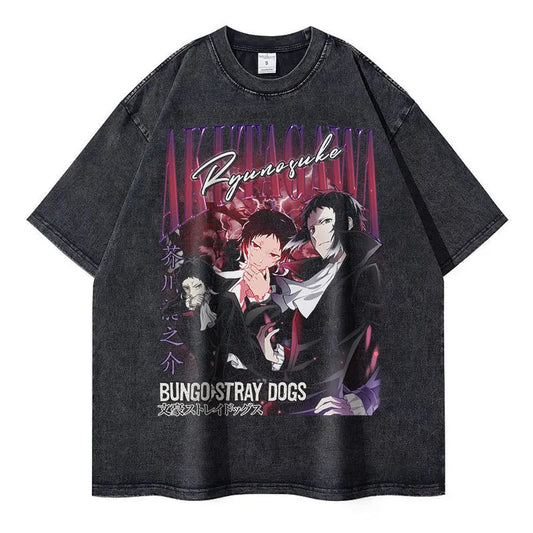 Bungo Stray Dogs: Nakahara Chuuya T-shirt Vintage Washed  Oversized Streetwear Dazai Osamu Atsushi Retro Tops Tees