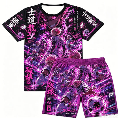 Jujutsu Kaisen: Gojo Soccer Print T-Shirt Shorts Set For Men Women Kids Soft Anime Summer Loungewear Pajama
