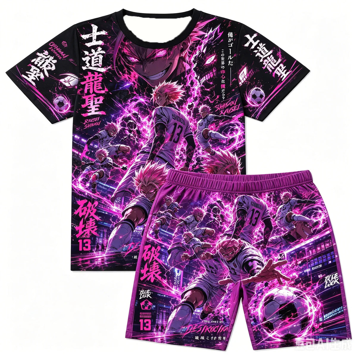 Demon Slayer: Gyomei Himejima  Soccer Print T-Shirt Shorts Set For Men Women Kids Soft Anime Summer Loungewear Pajama