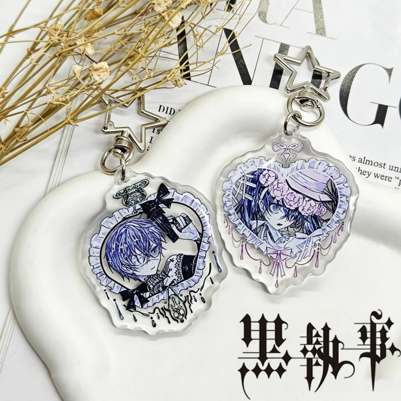Black Butler: Ciel Phantomhive Elizabeth Midford Cosplay Keychain Acrylic Pendant Keyring 1 Pair Key Chain Bag Accessories