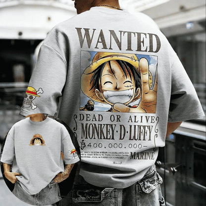 One Piece: T-shirt Men's Oversize Casual Cotton Printed Short-sleeved Unisex Children's Sports Shirt