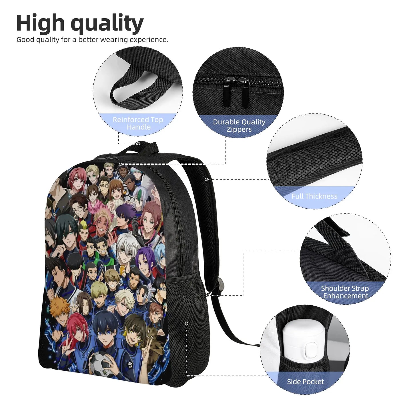 Blue Lock: Backpack for Men Women Teenage High School Hiking Travel Daypack Soccer Anime Laptop Computer Canvas Bags Durable