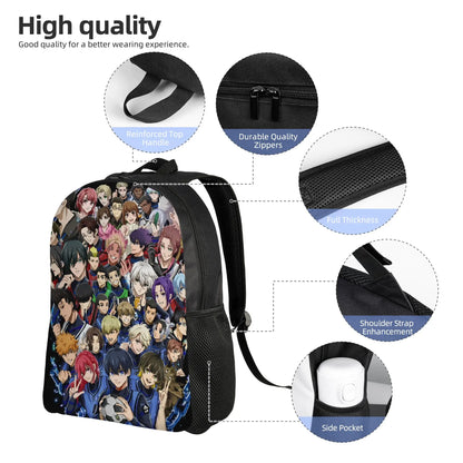 Blue Lock: Backpack for Men Women Teenage High School Hiking Travel Daypack Soccer Anime Laptop Computer Canvas Bags Durable