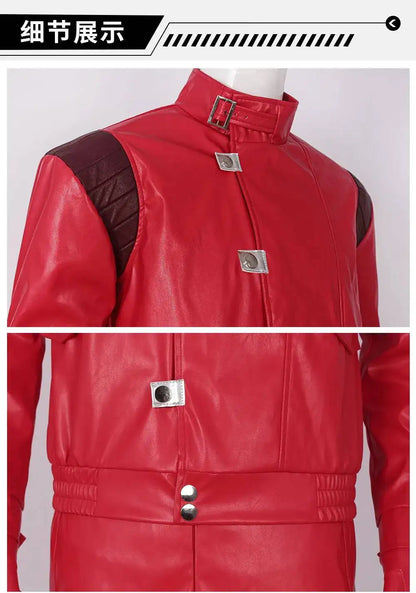 Akira: Shotaro Kaneda Men Cosplay Costume Capsule Embroidered Red Leather Biker Jacket Halloween Party Full Set Outfit