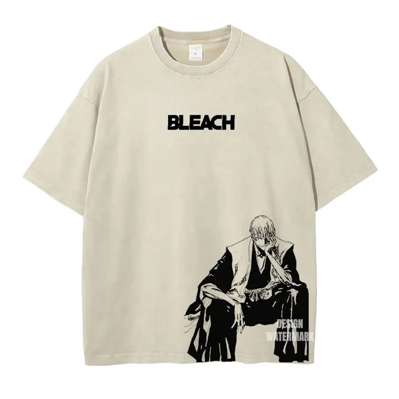 Bleach: Zaraki Kenpachi T Shirts Oversized Vintage Washed  T-shirt Manga Kurosaki Ichigo T Shirt Renji Uryuu Tops Tees Man