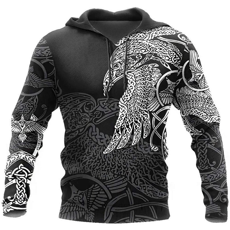 I.L.F.A. - Mens Hoodies Vikings eagle Tattoo Fashion Animal pattern 3D Printed Style Casual Harajuku Hip Hop Pullover Oversized Sudaderas