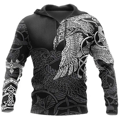 I.L.F.A. - Mens Hoodies Vikings eagle Tattoo Fashion Animal pattern 3D Printed Style Casual Harajuku Hip Hop Pullover Oversized Sudaderas