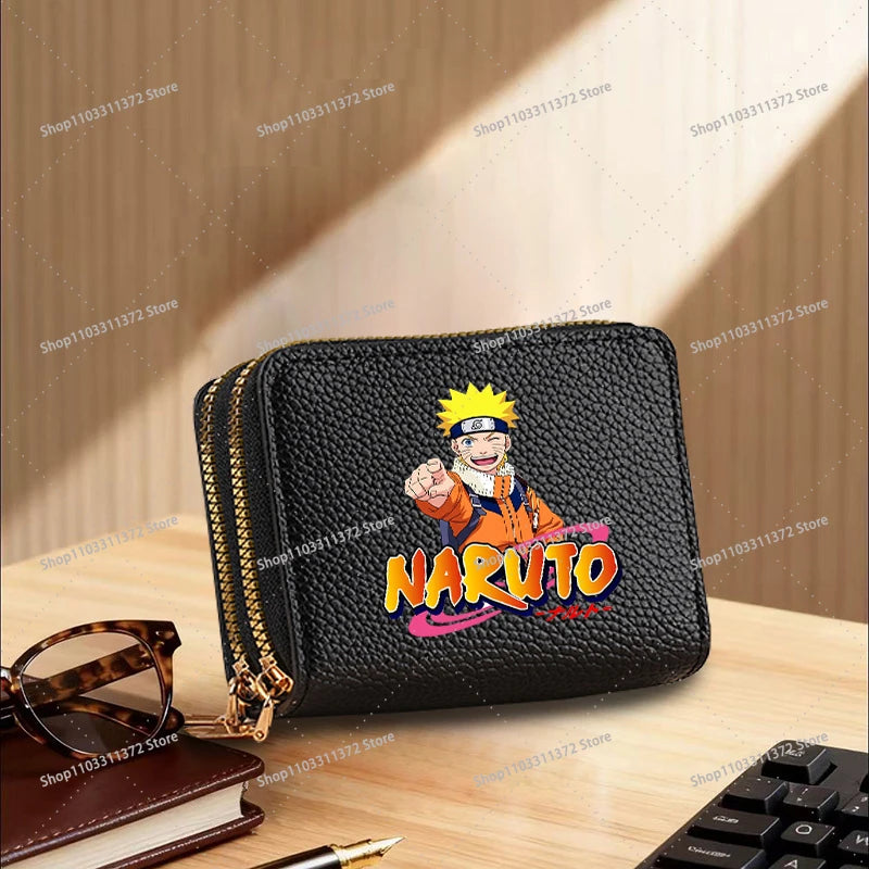 Naruto: Leather Wallet Cute Cartoon Printed Bags Fashion Zipper Short Coin Purse Multi-slot Bank Card Storage Bag Birthday Gift