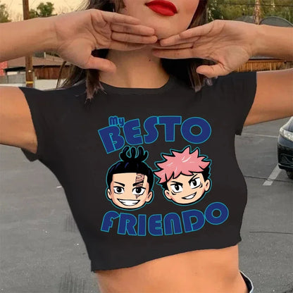 Jujutsu Kaisen: T Shirt Gojo Satoru Tops Yuji Itadori Cropped Tees T-shirt