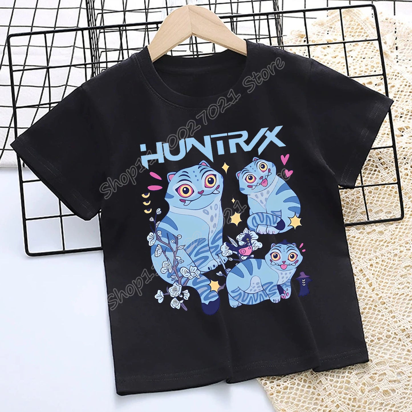 KPop Demon Hunters: T-shirt for Children Cartoon Black Tee Top Girls Round Collar Short Sleeve Clothes Kids Summer Clothing Gift