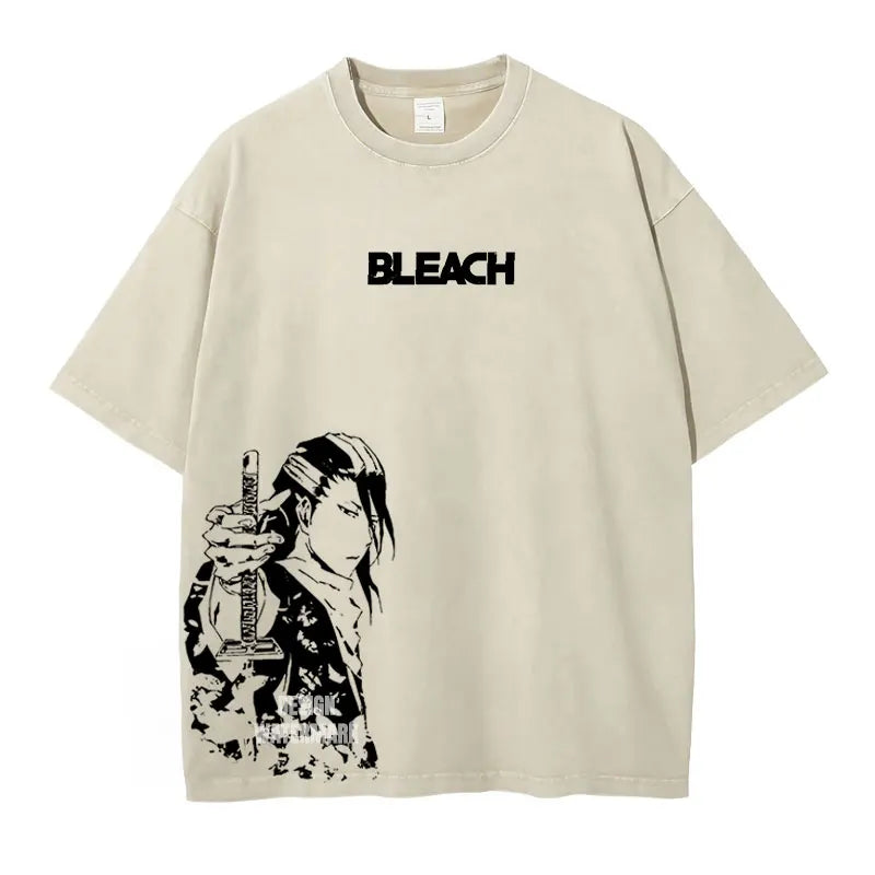 Bleach: Zaraki Kenpachi T Shirts Oversized Vintage Washed  T-shirt Manga Kurosaki Ichigo T Shirt Renji Uryuu Tops Tees Man
