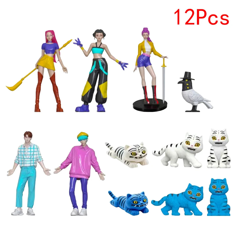 Kpop Demon Hunters Figure Cartoon Kawaii Tiger Rumi Mira Zoey Action Figure PVC Desk Decoration Model Doll Toy Kids Gift