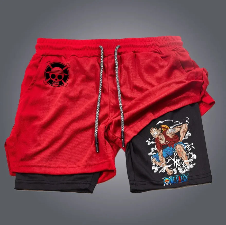 One Piece: official character printed shorts, retro Y2K anime beach shorts, quick-drying fabric, fitness and jogging