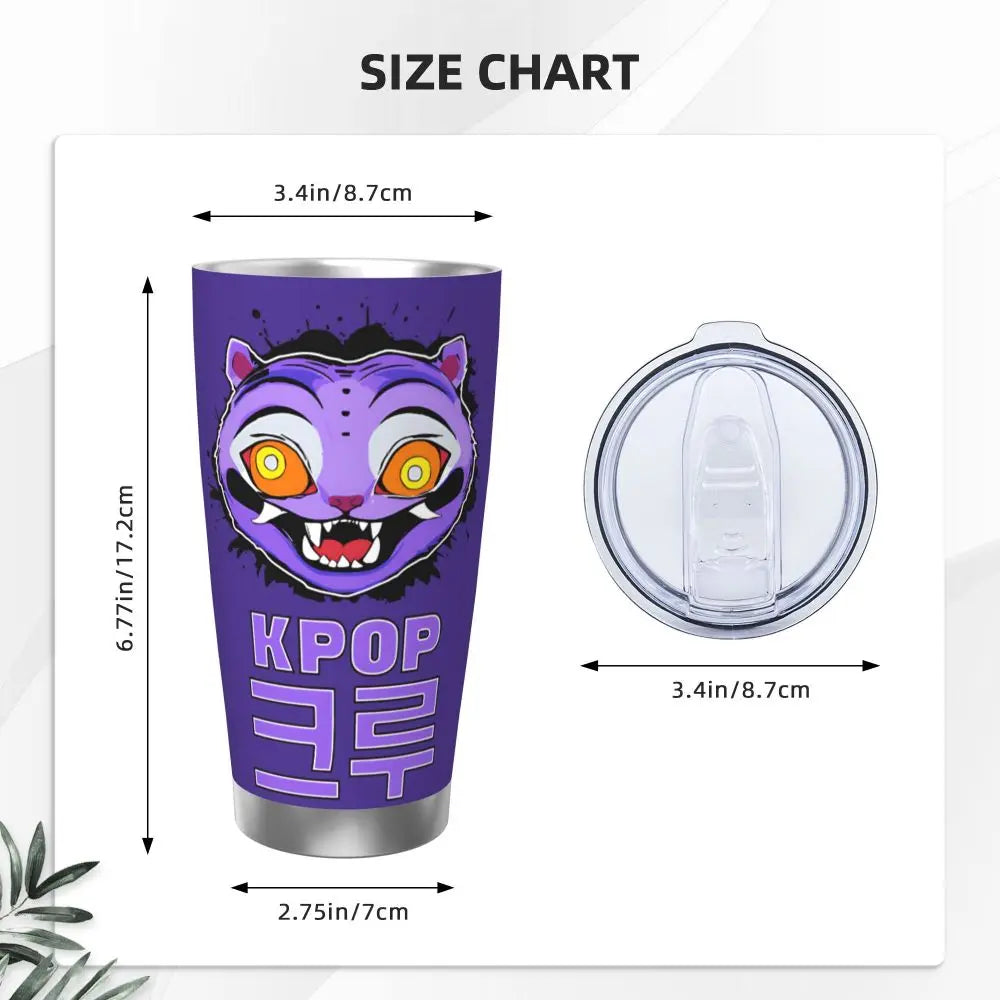 KPop Demon Hunters - Derpy  Insulated Tumbler with Lid Vacuum Thermal Mug Outdoor Travel Car Bottle Cup, 20oz