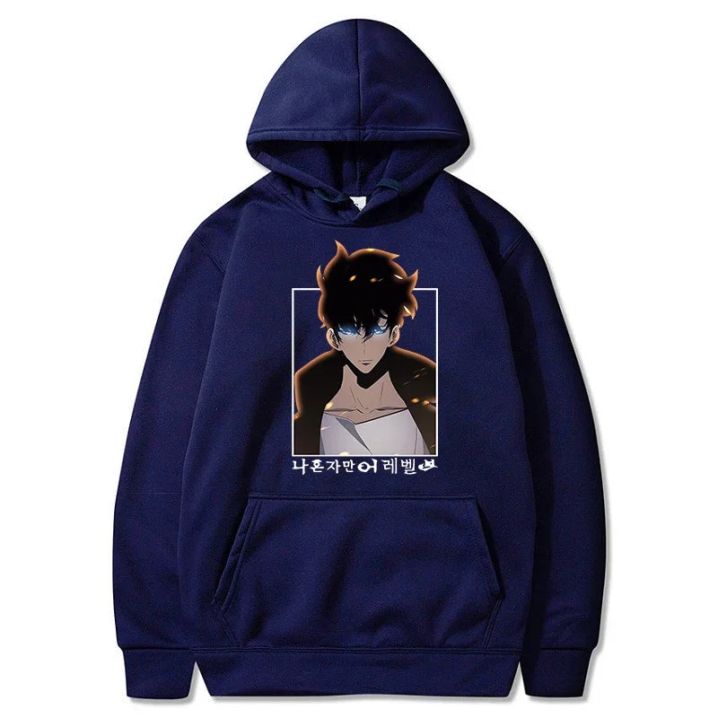 Solo Leveling: Hoodie Sung Jin Woo Printed Hooded Streetwears Winter Warm Fleece Sweatshirt Plus Size Pullover