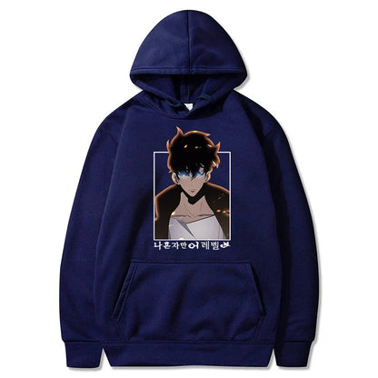 Solo Leveling: Hoodie Sung Jin Woo Printed Hooded Streetwears Winter Warm Fleece Sweatshirt Plus Size Pullover