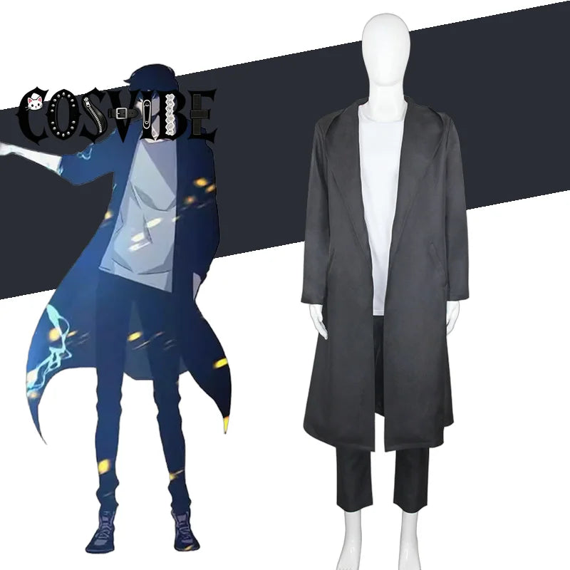 Solo Leveling: Seong Jin woo Cosplay Uniform Costume  Roleplay Coat Pants Outfits Halloween Carnival Party Disguise Suit