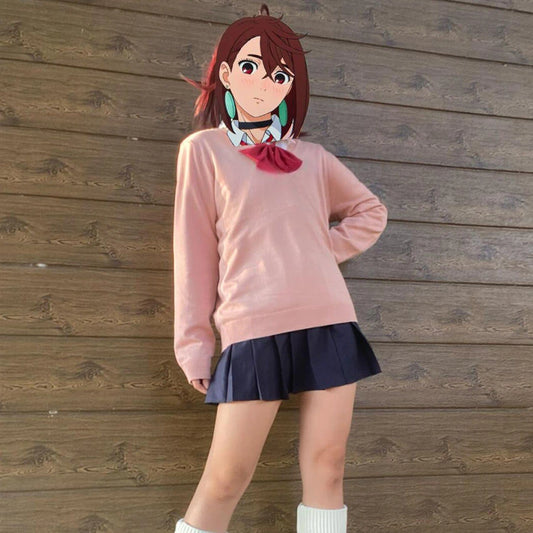 Dandadan: JK Uniform Ayase Momo Cosplay Sweather Suit High School Students Outfits Skirt COS Costume Carnival Party Pink