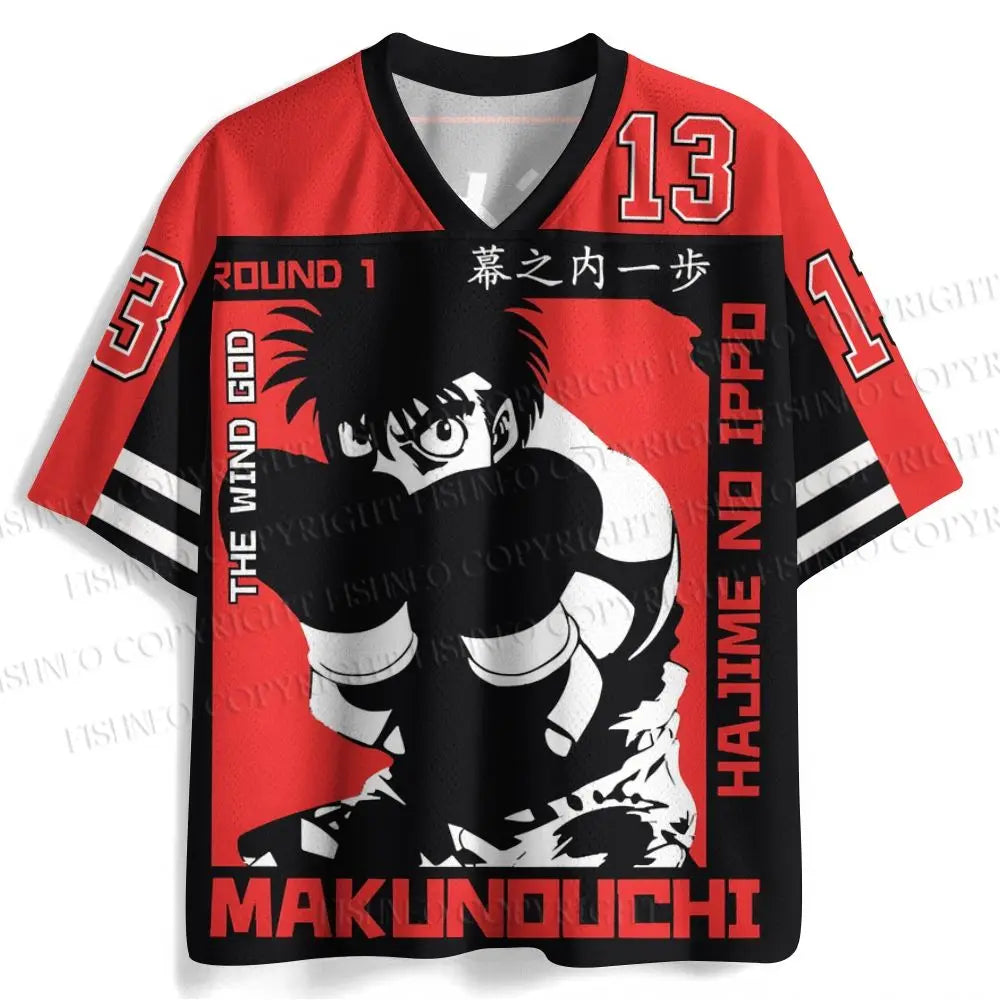 Hajime No Ippo:  Jersey Boxing Graphic Round 1 Label Short Sleeve Hajime No Ippo The Wind God Anime Casual Streetwear