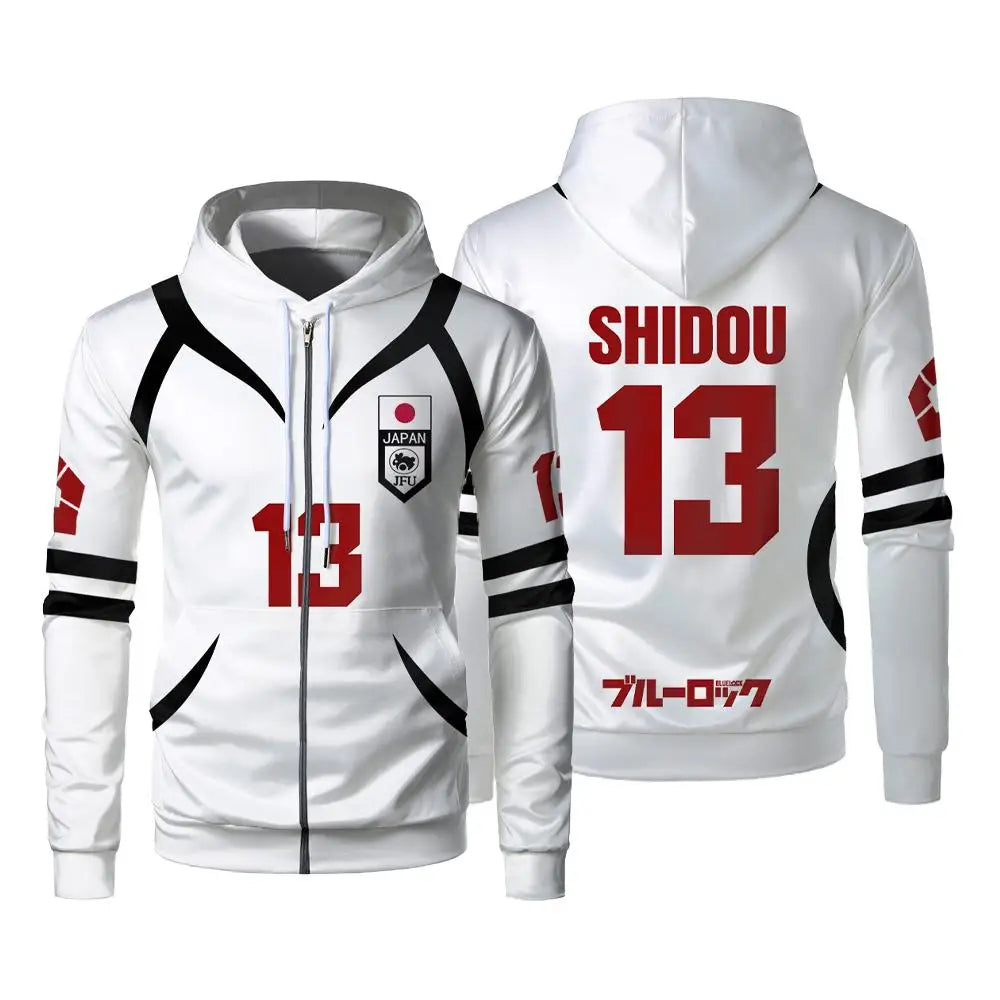 Blue Lock: U20 Team Zipper Hoodie Autumn Winter Street Trend Long Sleeve Coat Japanese Anime Sae Shidou Casual Sports Sweatshirt
