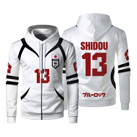 Blue Lock: U20 Team Zipper Hoodie Autumn Winter Street Trend Long Sleeve Coat Japanese Anime Sae Shidou Casual Sports Sweatshirt
