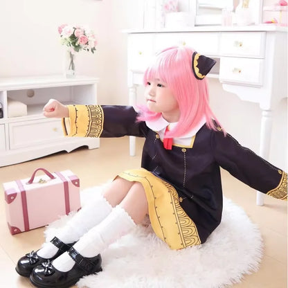 Spy x Family: Anya Forger Cosplay Costume Set for Black Dress Uniform Pink Wig And Stockings for Child Girls Party O