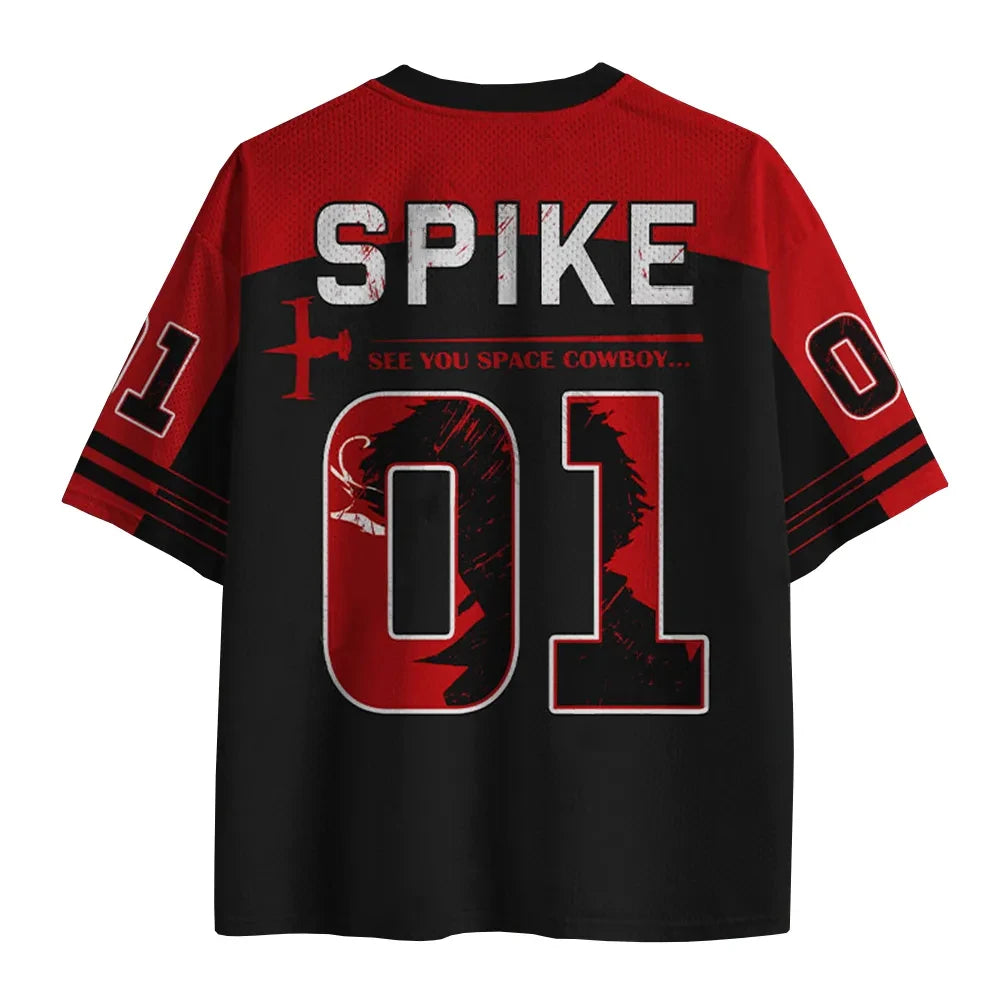 Cowboy Bebop: Spike Spiegel Graphic Jersey Anime Print Unisex Loose V-Neck Sportswear Casual Streetwear Short Sleeve Tops Women