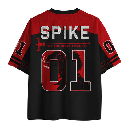 Cowboy Bebop: Spike Spiegel Graphic Jersey Anime Print Unisex Loose V-Neck Sportswear Casual Streetwear Short Sleeve Tops Women