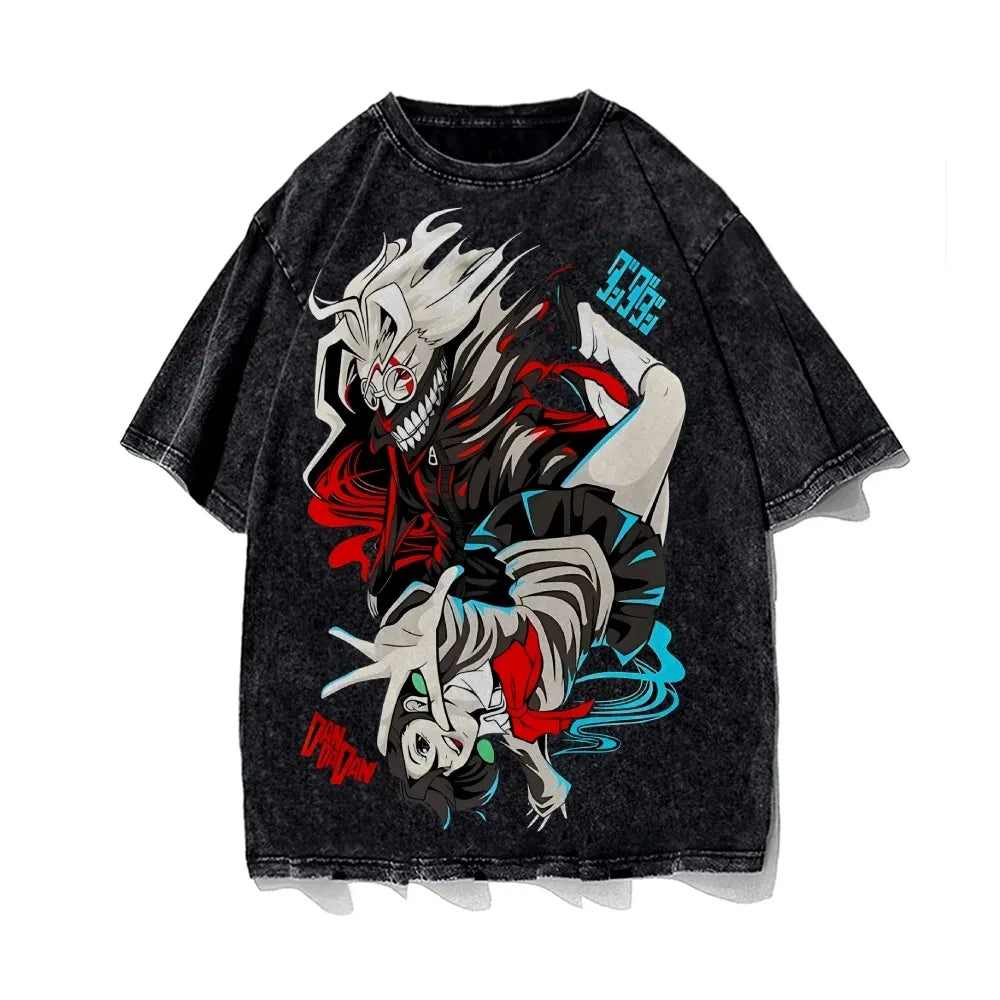 Dandadan: Manga Funny Graphic Print T-shirts Streetwear Hip Hop Harajuku Fashion Tees Retro Washed Cotton Washed Tops