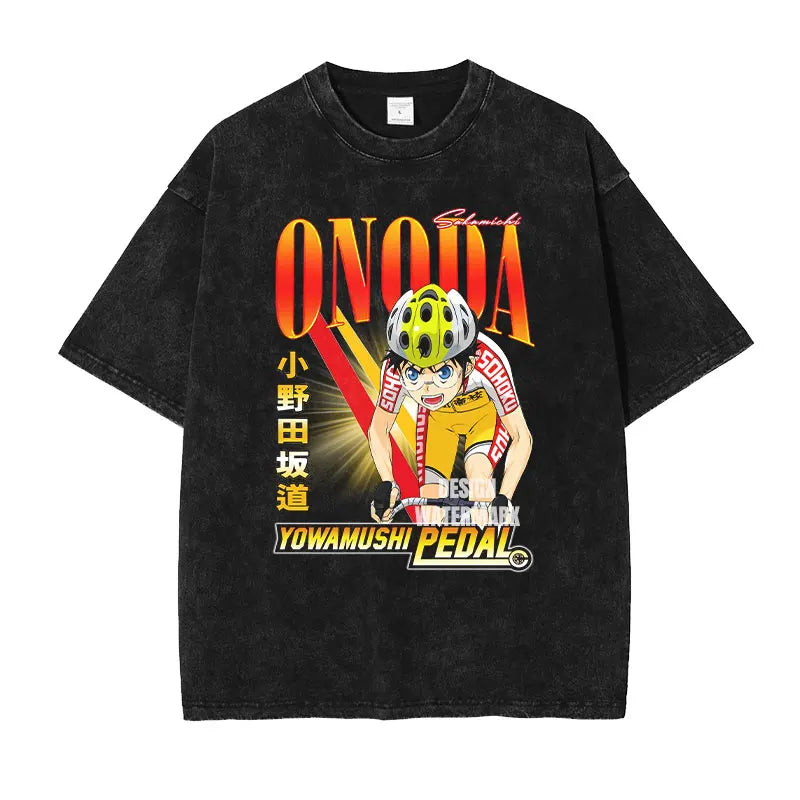 Yowamushi Pedal: T-shirts Oversized Vintage Washed Onoda Sakamichi T Shirt Retro Streetwear Harajuku Tops Tees Man Cotton