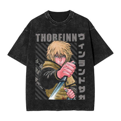 Vinland Saga: T Shirt Hip Hop Washed 100% Cotton Oversize T-Shirts  Streetwear Summer Tee Shirt